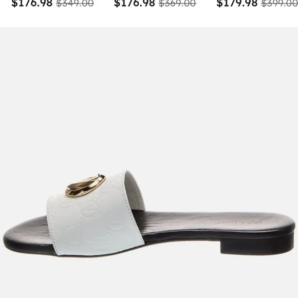 Valentino Women's White and Black Slide Sandals