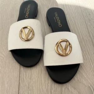 Valentino Women's White and Black Slide Sandals