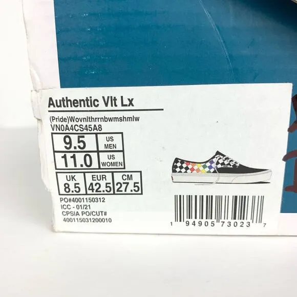 Vans Authentic VLT LX Skate Sneakers Pride Woven Rainbow Ultracush Low Top 9.5