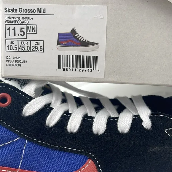 Vans Men’s lHigh-Top Sneakers with Red and Blue Accents Skate Grosso Mid(Univer