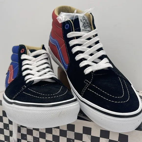 Vans Men’s lHigh-Top Sneakers with Red and Blue Accents Skate Grosso Mid(Univer