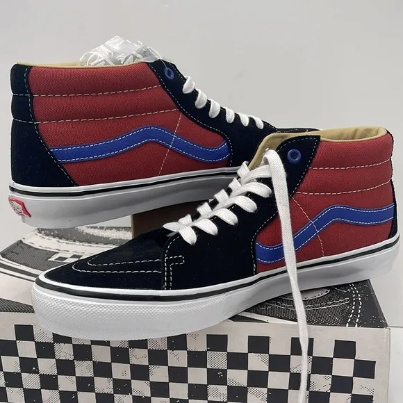 Vans Men’s lHigh-Top Sneakers with Red and Blue Accents Skate Grosso Mid(Univer