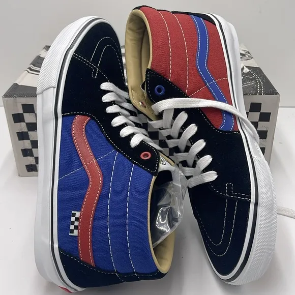 Vans Men’s lHigh-Top Sneakers with Red and Blue Accents Skate Grosso Mid(Univer