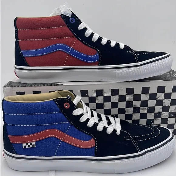 Vans Men’s lHigh-Top Sneakers with Red and Blue Accents Skate Grosso Mid(Univer