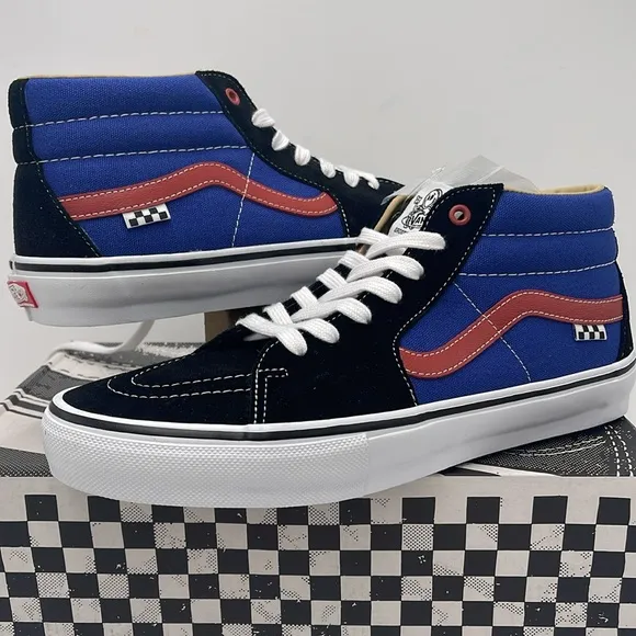 Vans Men’s lHigh-Top Sneakers with Red and Blue Accents Skate Grosso Mid(Univer