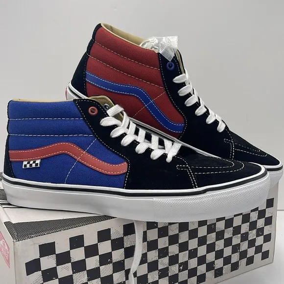 Vans Men’s lHigh-Top Sneakers with Red and Blue Accents Skate Grosso Mid(Univer