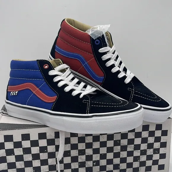 Vans Men’s lHigh-Top Sneakers with Red and Blue Accents Skate Grosso Mid(Univer