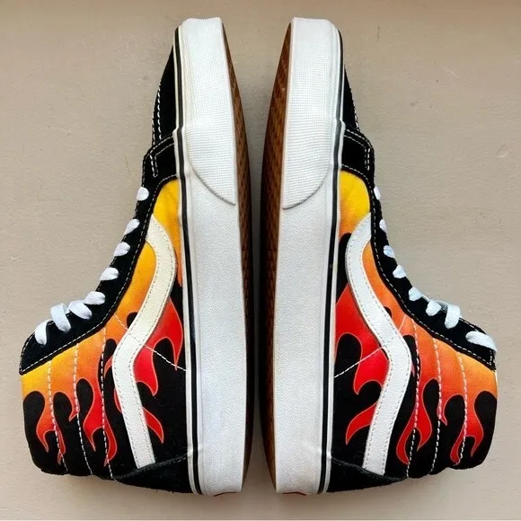 Vans SK8-Hi Reissue Black Sneakers w/ Fire Flames Unisex Men’s 8 Women’s 9.5