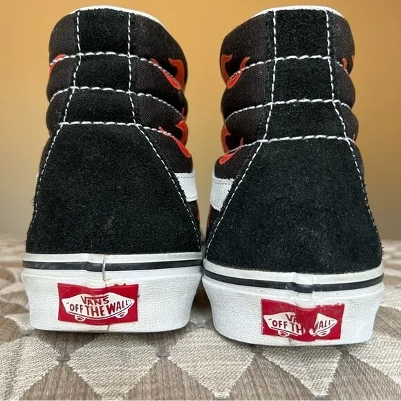 Vans SK8-Hi Reissue Black Sneakers w/ Fire Flames Unisex Men’s 8 Women’s 9.5
