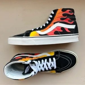 Vans SK8-Hi Reissue Black Sneakers w/ Fire Flames Unisex Men’s 8 Women’s 9.5
