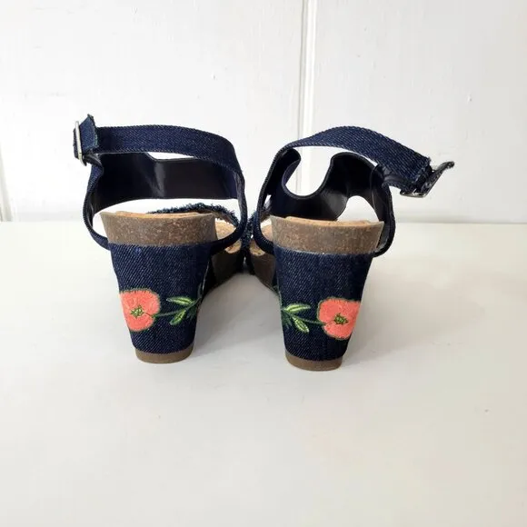VeganBio Embroidered Cork Wedge Sandals
