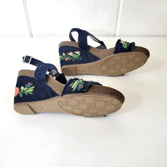 VeganBio Embroidered Cork Wedge Sandals