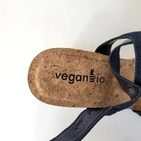 VeganBio Embroidered Cork Wedge Sandals