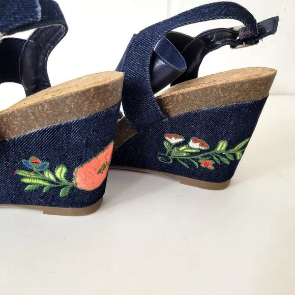 VeganBio Embroidered Cork Wedge Sandals
