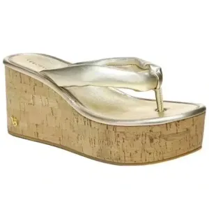 VERONICA BEARD Geno Cork Wedge Sandals Thong Shoes Gold 9M NEW