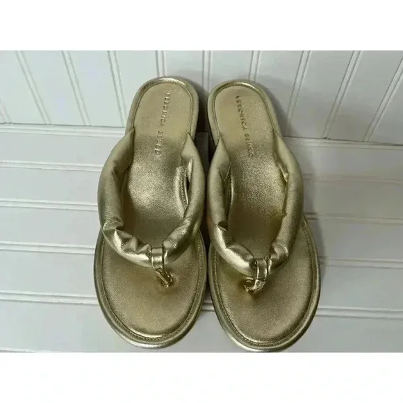 VERONICA BEARD Geno Cork Wedge Sandals Thong Shoes Gold 9M NEW