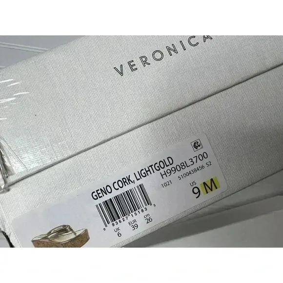 VERONICA BEARD Geno Cork Wedge Sandals Thong Shoes Gold 9M NEW