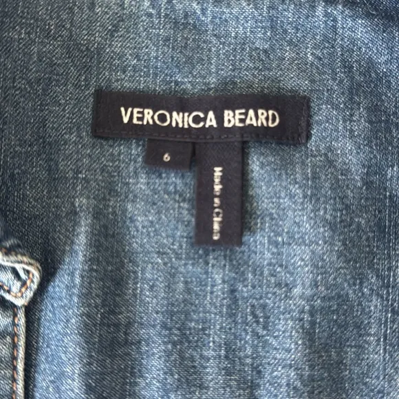 Veronica Beard Ruben Midi Denim Dress with V-Neck and Cap Sleeves