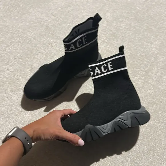 VERSACESqualo Logo High Top Sock Sneaker
