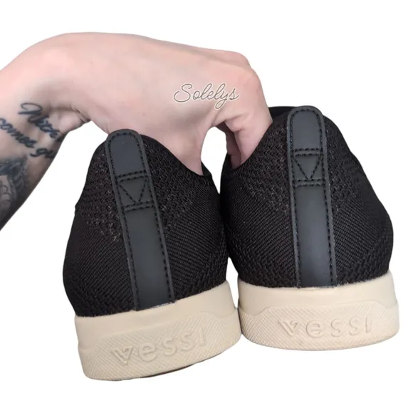 Vessi Weekend Asphalt Black on Off White Waterproof Dyma-Tex Knit Sneaker Mens 9