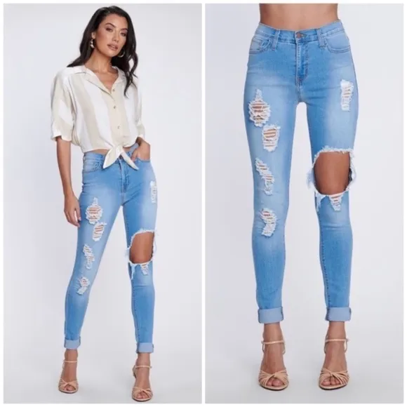 Vibrant MIU Distressed Tencel High Waist Skinny Jeans