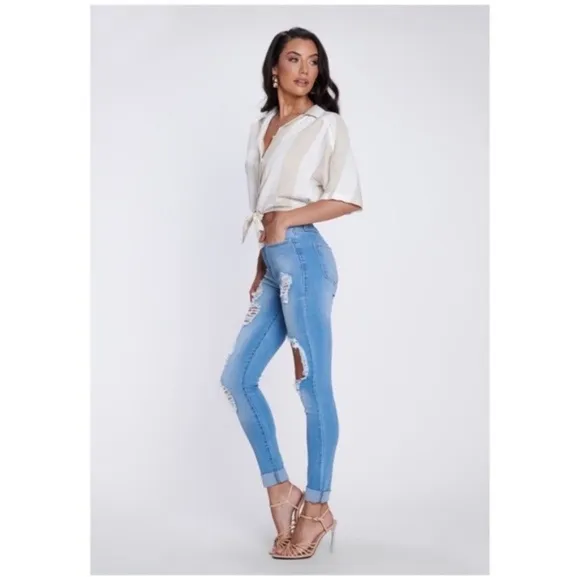 Vibrant MIU Distressed Tencel High Waist Skinny Jeans