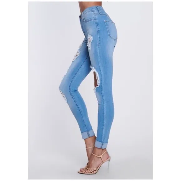 Vibrant MIU Distressed Tencel High Waist Skinny Jeans
