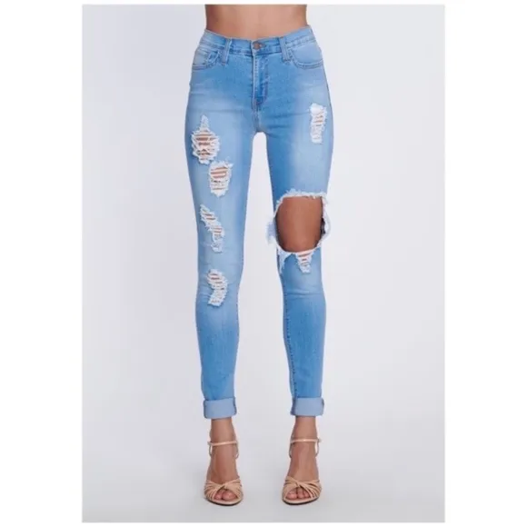 Vibrant MIU Distressed Tencel High Waist Skinny Jeans