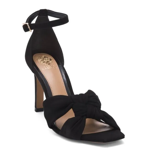 VINCE CAMUTO Black Made In Brazil Leather Liyba Heeled Sandals