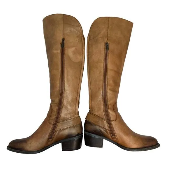 Vince Camuto Boots Womens 6 Bedina 2 Leather Tall Western Boho Buckle Brown