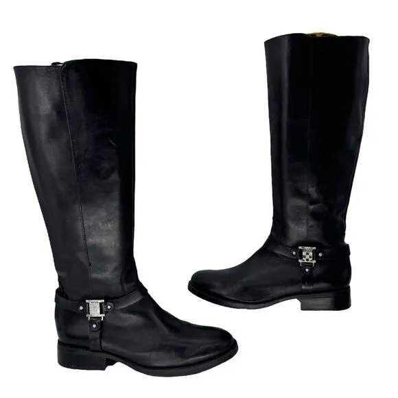 Vince Camuto Farren Women's Riding Boots SZ 11.5 Black Leather Quiet Luxury Moto