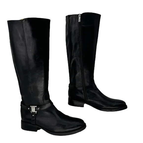 Vince Camuto Farren Women's Riding Boots SZ 11.5 Black Leather Quiet Luxury Moto