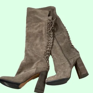Vince Camuto Tolla Leather Suede Tall Lace Up Boots size 9.5 Taupe Brownish Grey