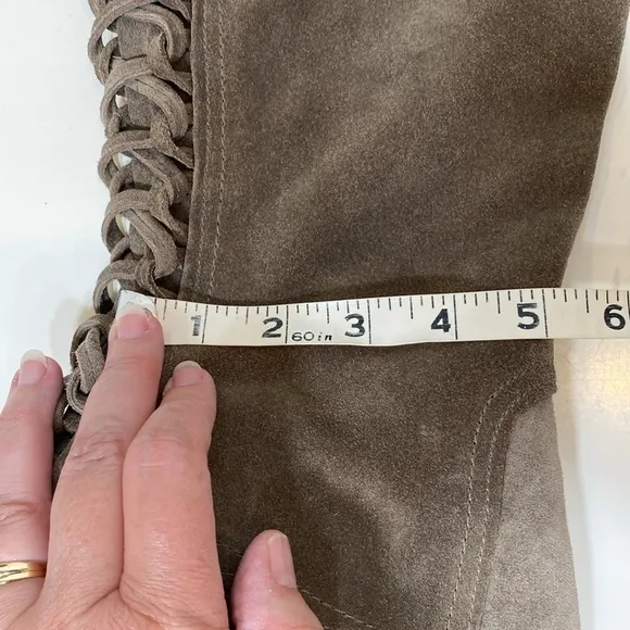 Vince Camuto Tolla Leather Suede Tall Lace Up Boots size 9.5 Taupe Brownish Grey