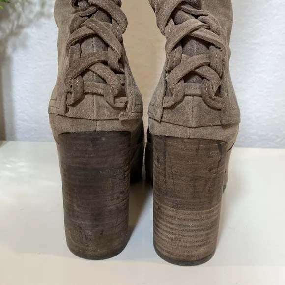 Vince Camuto Tolla Leather Suede Tall Lace Up Boots size 9.5 Taupe Brownish Grey