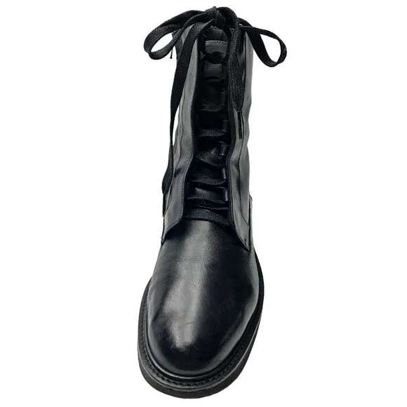 VINCE Connelly Black Smooth‎ Leather Lace Up Zip Combat Boots