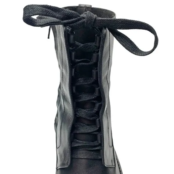 VINCE Connelly Black Smooth‎ Leather Lace Up Zip Combat Boots