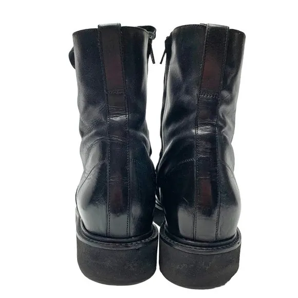 VINCE Connelly Black Smooth‎ Leather Lace Up Zip Combat Boots