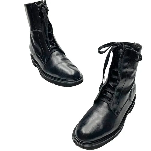VINCE Connelly Black Smooth‎ Leather Lace Up Zip Combat Boots