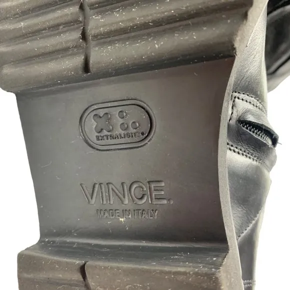VINCE Connelly Black Smooth‎ Leather Lace Up Zip Combat Boots