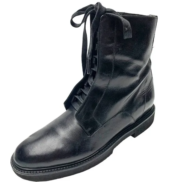 VINCE Connelly Black Smooth‎ Leather Lace Up Zip Combat Boots
