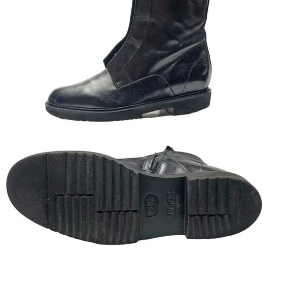 VINCE Connelly Black Smooth‎ Leather Lace Up Zip Combat Boots