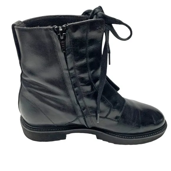 VINCE Connelly Black Smooth‎ Leather Lace Up Zip Combat Boots