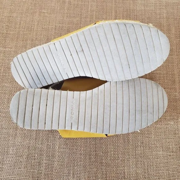 VINCE Jesson Yellow Leather Raffia Platform Slingback Wedge Espadrille Sandal 11