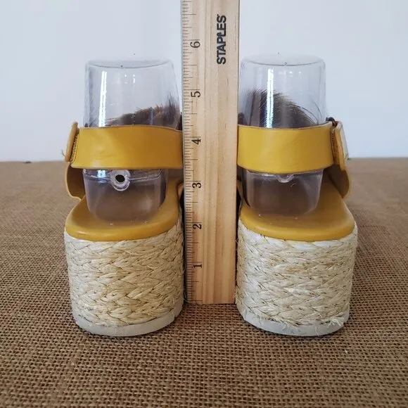 VINCE Jesson Yellow Leather Raffia Platform Slingback Wedge Espadrille Sandal 11