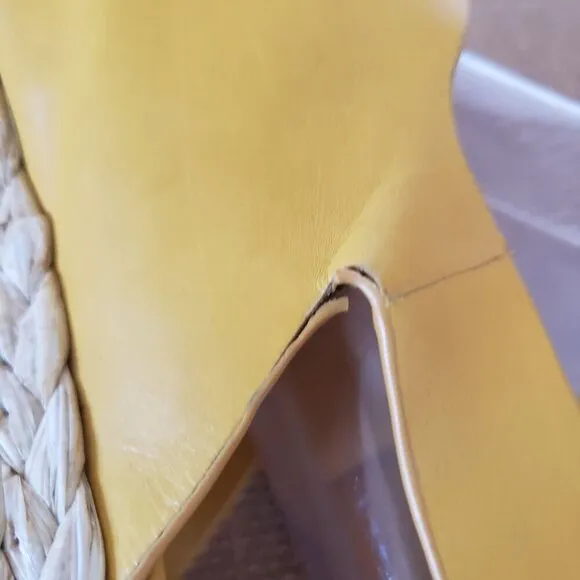 VINCE Jesson Yellow Leather Raffia Platform Slingback Wedge Espadrille Sandal 11