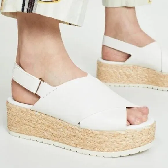VINCE Jesson Yellow Leather Raffia Platform Slingback Wedge Espadrille Sandal 11