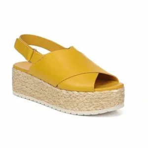 VINCE Jesson Yellow Leather Raffia Platform Slingback Wedge Espadrille Sandal 11