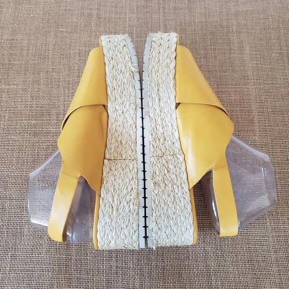 VINCE Jesson Yellow Leather Raffia Platform Slingback Wedge Espadrille Sandal 11