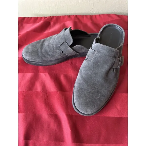 Vince Men's Essex Suede Grey Graphite Flat Platform Loafers Clogs 8.5